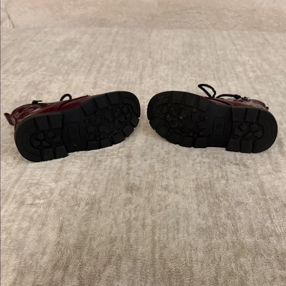 Children's Glossy Maroon Lace-Up Boots